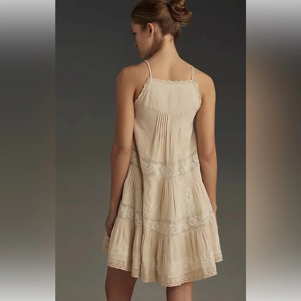 NWT By Anthropologie Embroidered Pintuck Mini Dress w/pockets 💕❤️sz Small - Picture 3 of 8